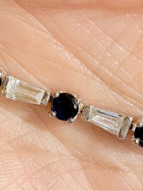 Sterling Silver Blue Sapphire and Clear Stone Link Bracelet - Women's